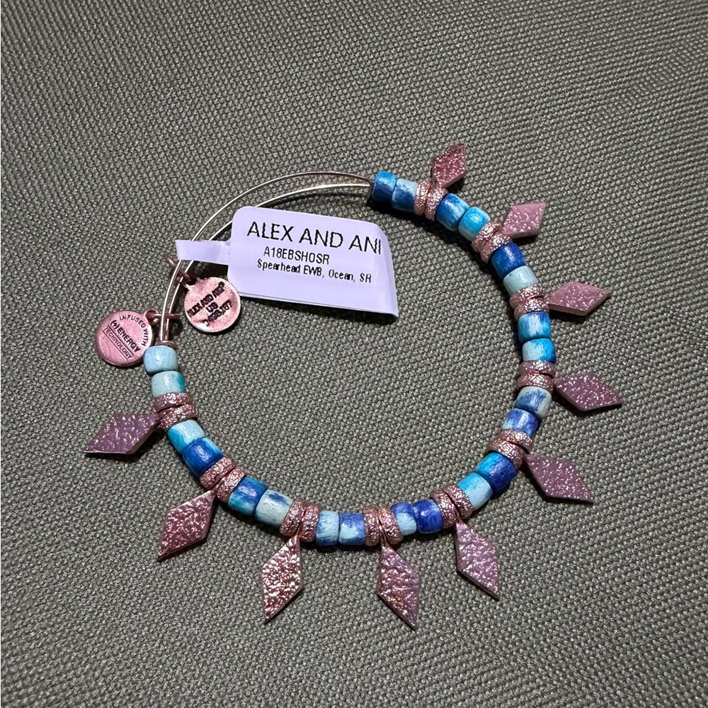 Alex and Ani Ocean Spearhead Beaded Bangle in Shiny Rose Gold